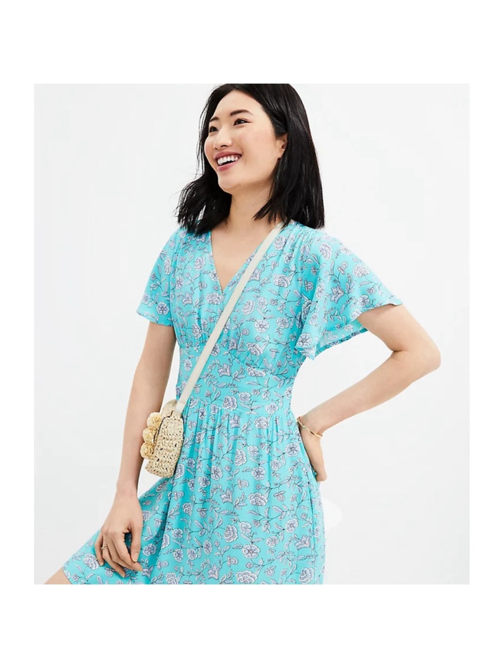 Women’s LOFT Boho Floral V-Neck Short Sleeve Dress